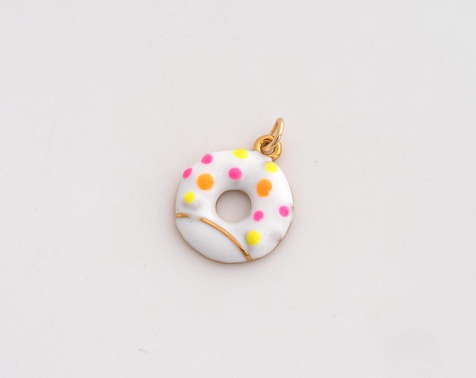 Enamel Donut Charms,Dainty Dessert Charm, 18K Gold Filled Donut Pendant,DIY Jewelry Accessories 17.7x12.8x3mm