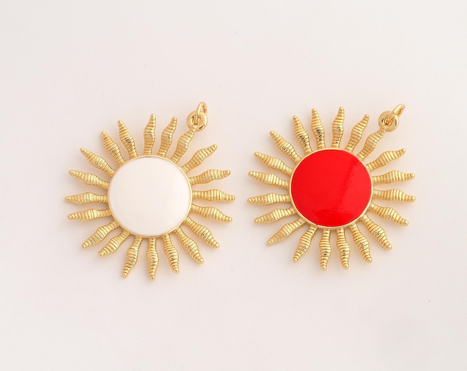 Enamel Sun Pendant,Celestial Pendant,18K Gold Filled Sunburst Charm,DIY Jewelry Accessories,37.4x32.6x3mm