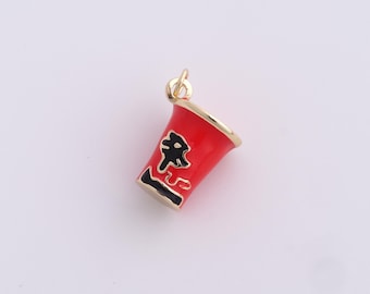 Enamel Glass Pendant,Cup Necklace, 18K Gold Filled Drink Pendant,Enamel Cup Pendant,DIY Jewelry Supplies, 22x16x11.8mm