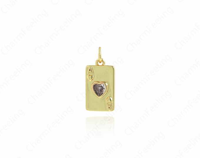 18K Gold Filled Poker Pendant,Poker Charm,Zircon Poker Charms DIY Jewelry Making,19.5x9x2.3mm