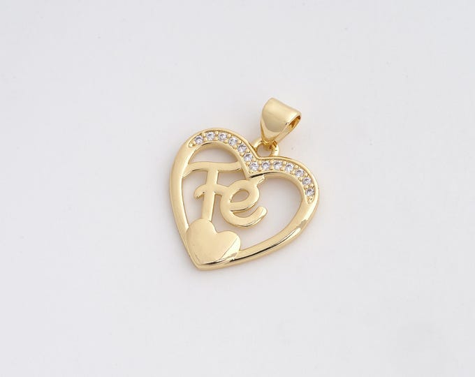 CZ Heart Pendant,Fe Pendant,18K Gold Filled Letter Charm,DIY Jewelry Accessories,23.3x18.4x1.5mm