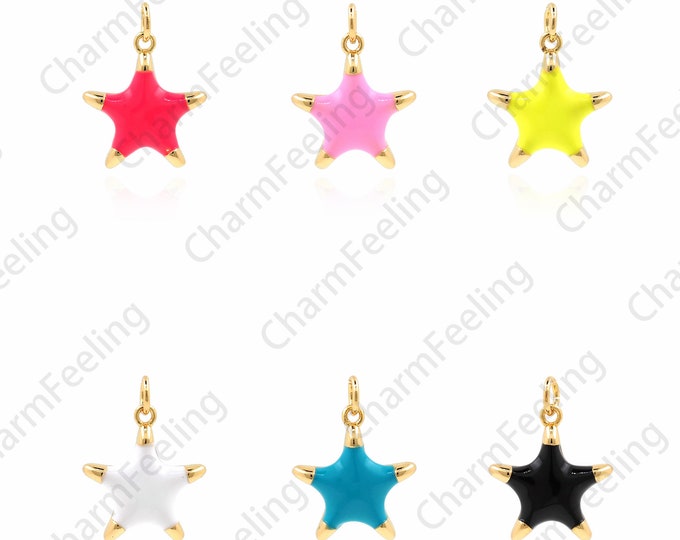 18K Gold Filled Five-Pointed Star Necklace,Enamel Pendant,Star Pendant,North Star Pendant,Enamel Charm,DIY Jewelry Accessories 21x15.5x3.5mm
