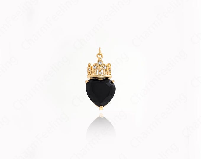 18K Gold Filled Love Charm, Micropavé CZ Heart Pendant, Crown Heart Charm,Enamel Charms, DIY Jewelry Supplies, 37.7x18x8.3mm