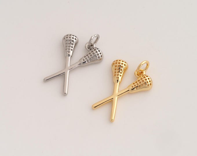 Lacrosse Pendant,Sports Pendant,18K Gold Filled Lacrosse Charm,DIY Jewelry Accessories,22.6x14.3x3mm