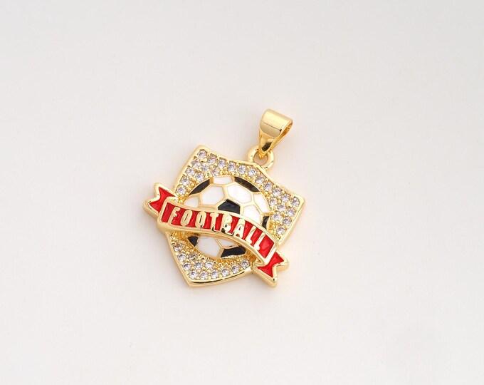 CZ Football Pendant,Enamel Sports Pendant,18K Gold Filled Soccer Charm,DIY Jewelry Accessories,25.2x19.8x5.3mm