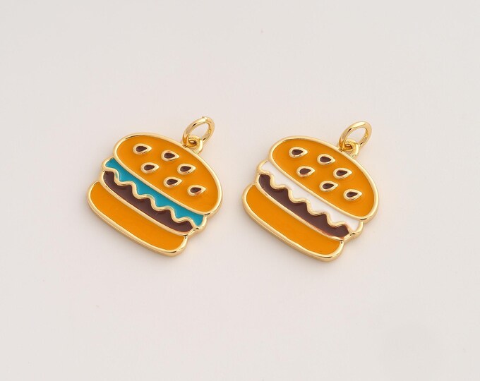 Enamel Hamburger Pendant,Hamburger Pendant,18K Gold Filled Hamburger Charm,DIY Jewelry Accessories,20.3x17.2x2mm