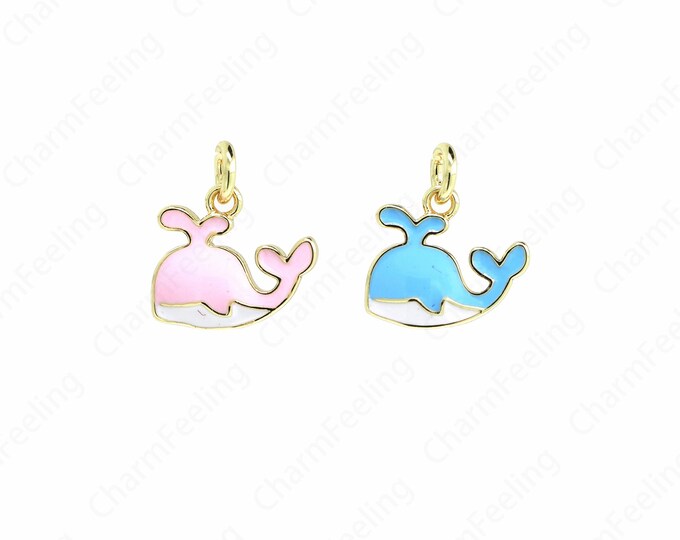 Humpback Whale Pendant, Enamel Whale Pendant, 18K Gold Filled Marine Life Necklace,DIY Jewelry Supplies, 11.5x11x1.5mm
