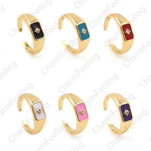Anneau Polaris en émail rempli d’or 18K, Anneau étoile Micropavé CZ, Anneau de bonne chance, Pendentif étoile, Anneau ouvert doré, Anneau réglable, Anneau Polaris
