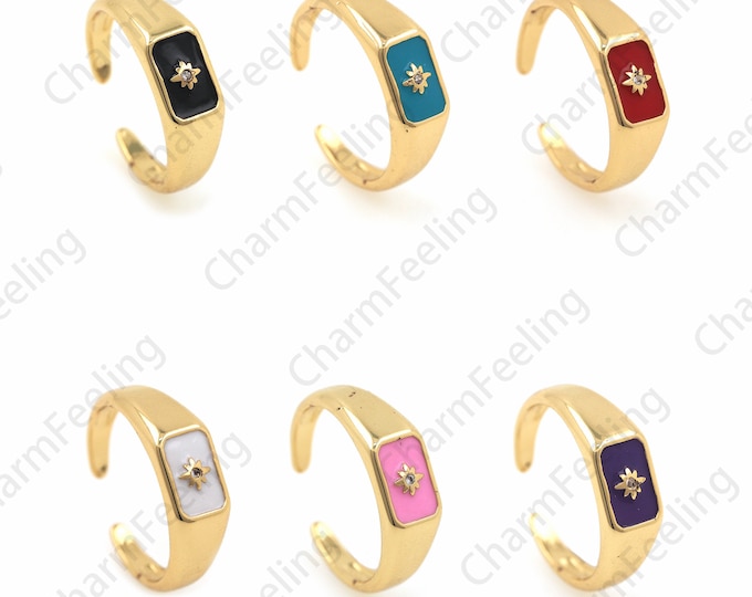 18K Gold Filled Enamel Polaris Ring, Micropavé CZ Star Ring, Good Luck Ring, Star Pendant, Golden Open Ring, Adjustable Ring, Polaris Ring