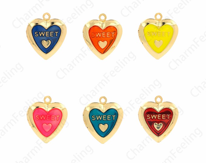 Picture Frame Pendant, Heart Box Pendant,Love Pendant, Text Necklace, 18K Gold Filled Enamel Charm, DIY Jewelry Supplies, 22.5x19x5.5mm