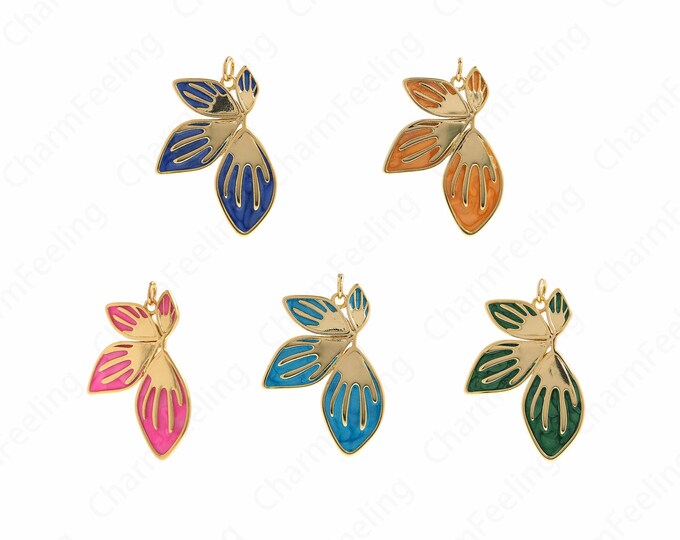 Wings Pendant, 18K Gold Filled Flying Charm,Leaf Charm,Enamel Wing Charm, DIY Jewelry Supplies, 35.5x23.6x2mm