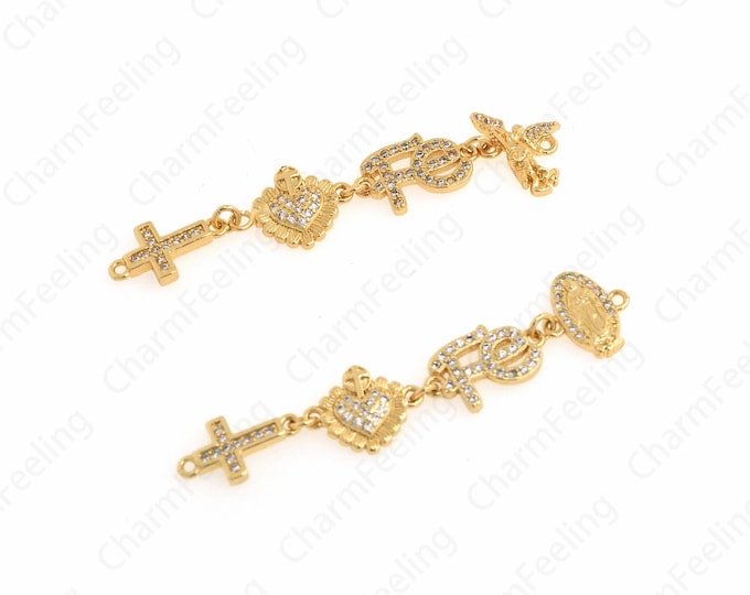 Micropaved CZ Virgin Connector,18K Gold Filled Heart Connector,Bar Connector,FE Charm,Cupid Charm,DIY Jewelry Supplies,55.7x12x2.2mm