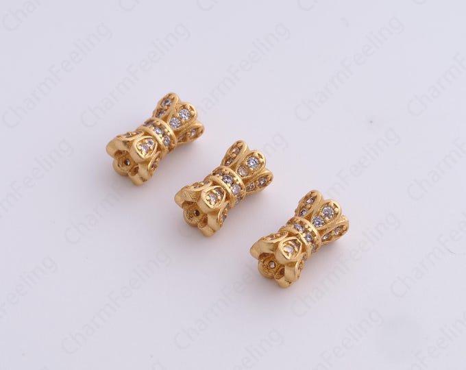 Gold Flower Spacer Beads, 18K Gold Filled Tube Beads,Dainty Flower Bracelet Necklace Spacer Beads, DIY Jewelry Supplies,10x6mm