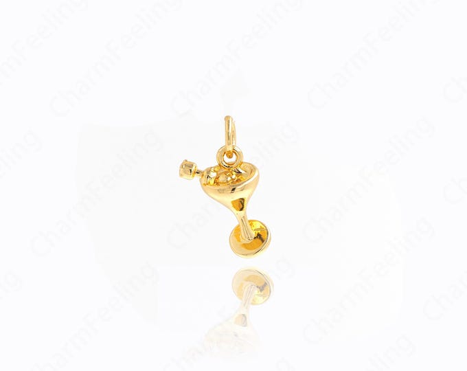 Wine Glass Pendant,Juice Necklace, 18K Gold Filled Drink Pendant,Gold Cup Pendant,DIY Jewelry Supplies, 15.5x11x6.5mm