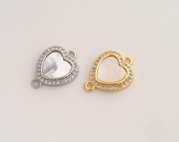 CZ Heart Connector,Fritillaria Love Connector,18K Gold filled Heart Connector,DIY Bracelet Accessories, 18.8x14.3x3mm
