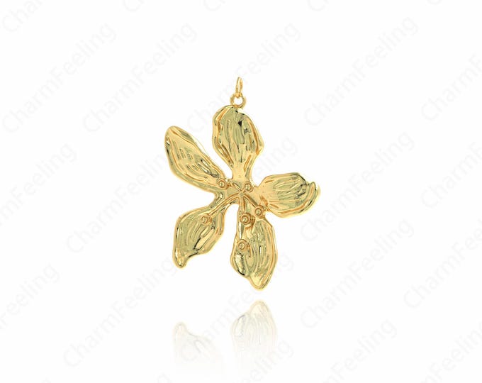 Flower Pendant,Plant Pendant,18K Gold Filled Flower Necklace,Plant Charm, DIY Jewelry Making Accessories,49x41x5.3mm