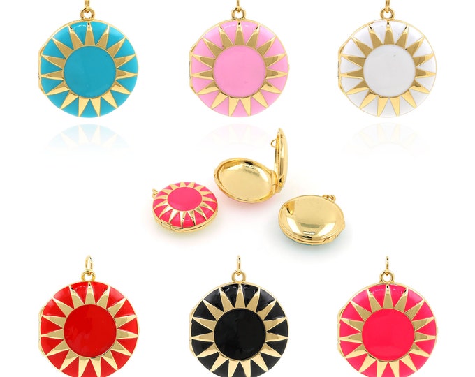 Box Necklace, Enamel Box Pendant, Sun Charm, 18K Gold Filled Enamel Charm, Sun Charm, DIY Jewelry Supplies, 30x24.5x8.5mm