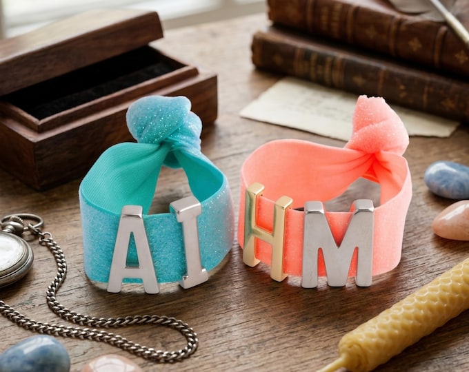 Custom Bridesmaid Initial Hair Tie Bracelet, Bachelorette Party Favors, 18K Gold Filled Monogram Sparkle Wristband, Cute Friend Gift