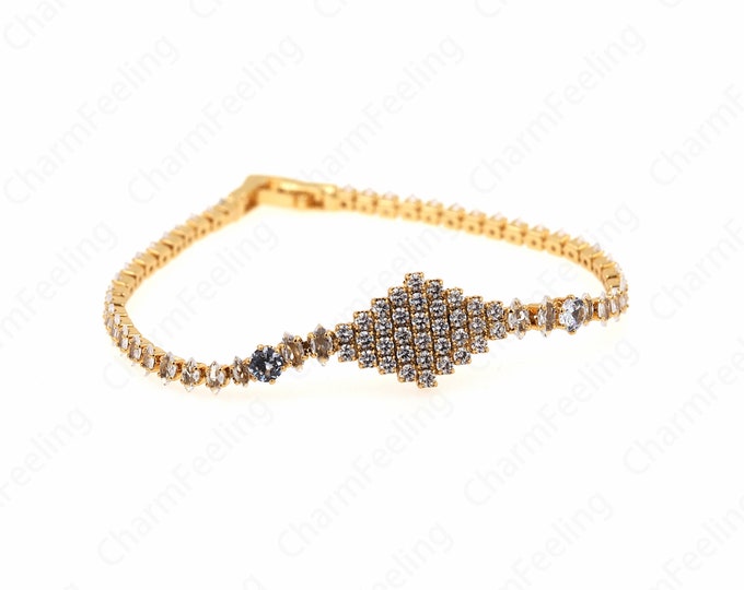 Diamond Bracelet, Tennis Bracelet, Friendship Bracelet, 18K Gold Filled Adjustable Bracelet, Gift for Her,175x4.7x2.5mm
