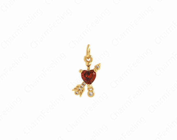 Enamel Charm, 18K Gold Filled Heart Pendant, Arrow Necklace, Arrow Heart Charm, Love Necklace, DIY Jewelry Supplies, 17.8x10.5x3mm