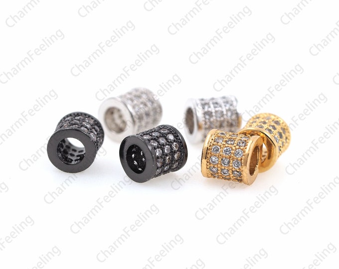 CZ Cylinder spacer Beads，Micro pave  Large Hole bead， Cubic Zirconia Gold Spacer Beads 6.5×6.5mm Hole 4mm 1pcs