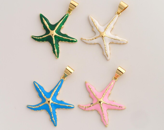 Enamel Starfish Pendant,Starfish Pendant,18K Gold Filled Starfish Charm,DIY Jewelry Accessories,42.3x35.5x4.4mm
