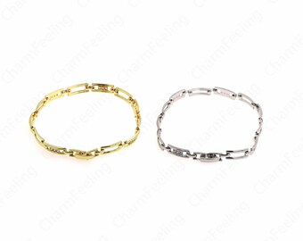 18K Gold Filled Paper Clip Herrenarmband, Grundfarbe Armband, Gold Rechteck Armband