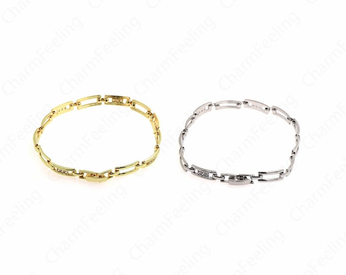 18K Gold Filled Paper Clip Men's Bracelet, Staple Bracelet, Gold Rectangular Bracelet
