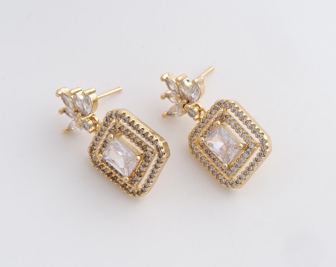 Gold Studs Earrings,Earring Charm,Rectangular Earrings,Square Earrings,18K Gold Filled Eectangular Earrings,26.6x13.6mm