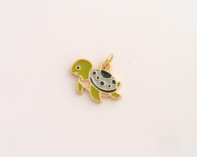 Enamel Turtle Pendant,Animal Pendant,18K Gold Filled Turtle Charm,DIY Jewelry Accessories,15.4x17.3x1.8mm