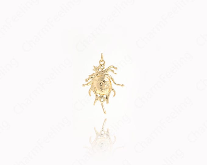 Sun Face Pendant,Sun Face Pendant, 18K Gold Filled Sunshine Necklace, Sun Charm, DIY Jewelry Accessories 33x23x4.5mm