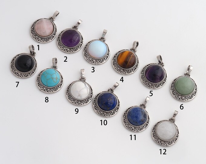 Natural Stone Pendant,David Crystal Gemstones Charms,Dainty Vintage Silver Charm,DIY Jewelry Accessories,31x22x8.6mm