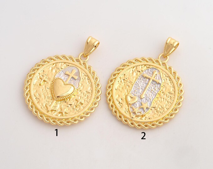 Enamel Heart Pendant,Cross Pendant,18K Gold Filled Round Charm,DIY Jewelry Accessories,53x40x4mm