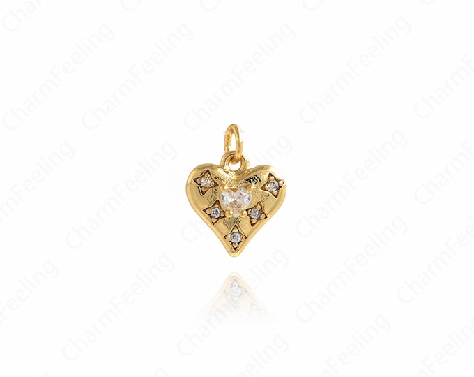 Heart Pendant,Micropavé CZ Heart Necklace,18K Gold Filled Fashion Pendant,Gift For Her,Turquoise Charm,DIY Jewelry Supplies,13.3x10x3.6mm