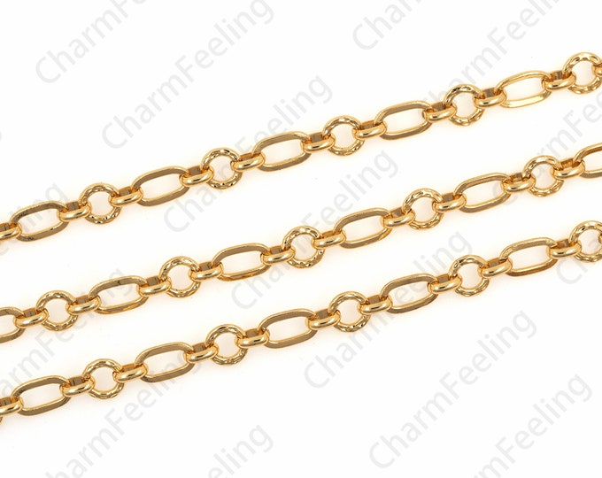 Oblong Cable Chain, 18K Gold Filled Necklace Chain, Minimalist Bracelet Necklace Accessories, Gold Rolo Chain 1 Meter