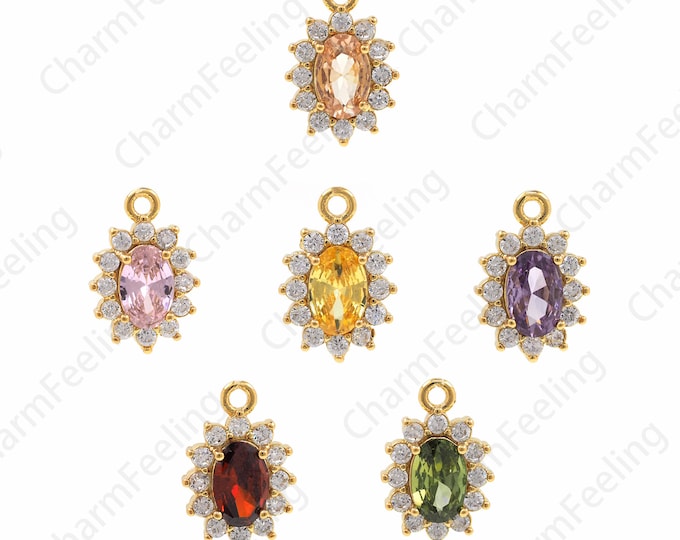 Micropavé CZ Oval Pendant, Oval Crystal Pendant, 18K Gold Filled Crystal Necklace, Crystal Charm, DIY Jewelry Accessories,12x8x3mm