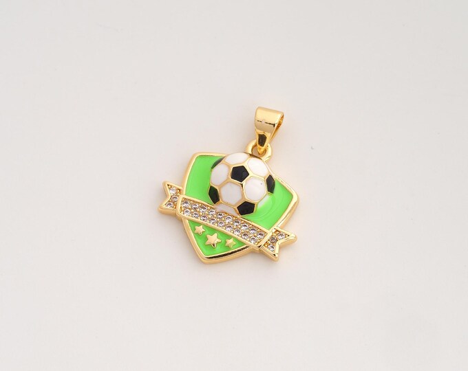 CZ Football Pendant,Enamel Sports Pendant,18K Gold Filled Soccer Charm,DIY Jewelry Accessories,23.2x19.5x5.3mm