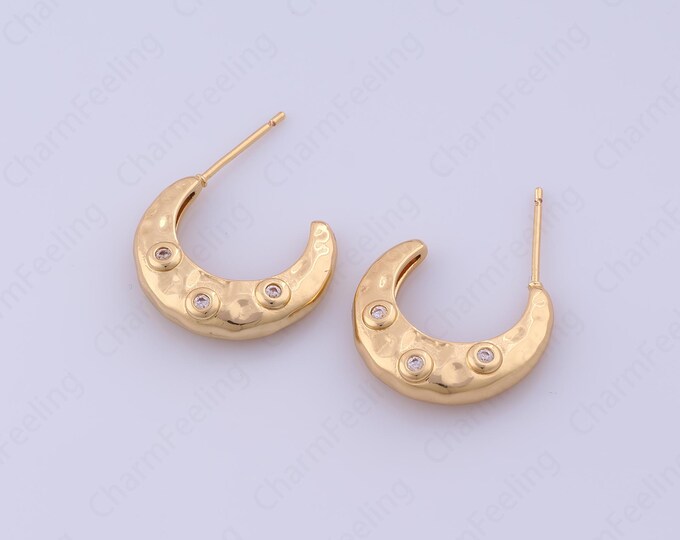 Gold Moon Earrings,18K Gold Filled Stud Earrings,Dainty Earrings,Gift For Her, DIY Jewelry Supplies, 20.7x5mm