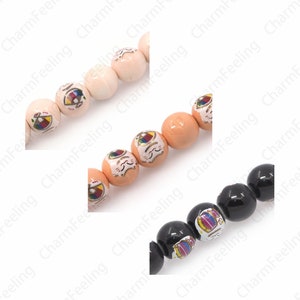 Cute Cat Beads, Ball Spacer Beads, Animal Spacer Beads, Glazed Hand Painted Ceramic Beads,Painted Ceramic Beads,DIY Jewelry Supplies, 10.5mm