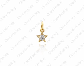 Mini star pendant, CZ star pendant, star charm. Gold little star necklace, jewelry making supplies 9 ×5.2x2.2mm  1pcs