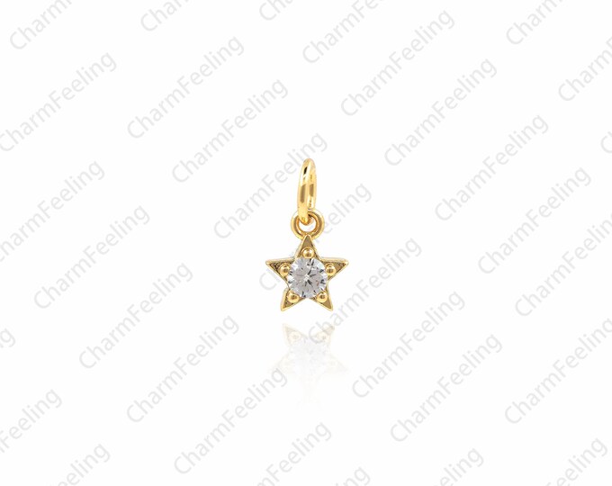 Mini star pendant, CZ star pendant, star charm. Gold little star necklace, jewelry making supplies 9 ×5.2x2.2mm  1pcs