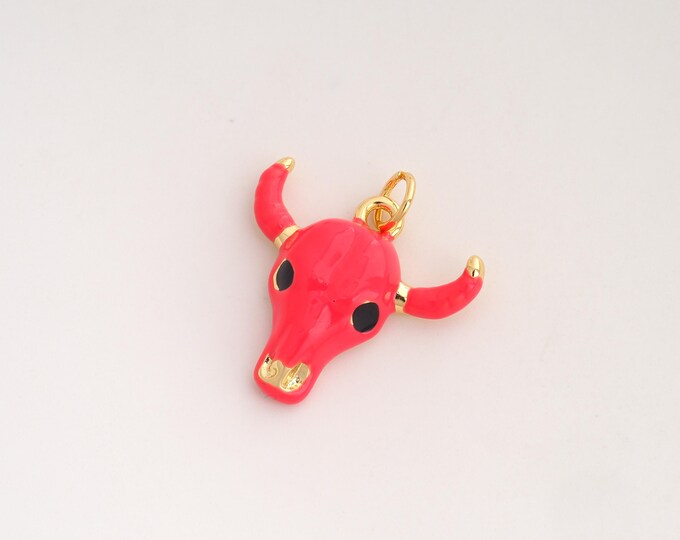 Enamel Cow Head Pendant,Animal Pendant,18K Gold Filled Cow Charm,DIY Jewelry Accessories,27.6x24x5.2mm