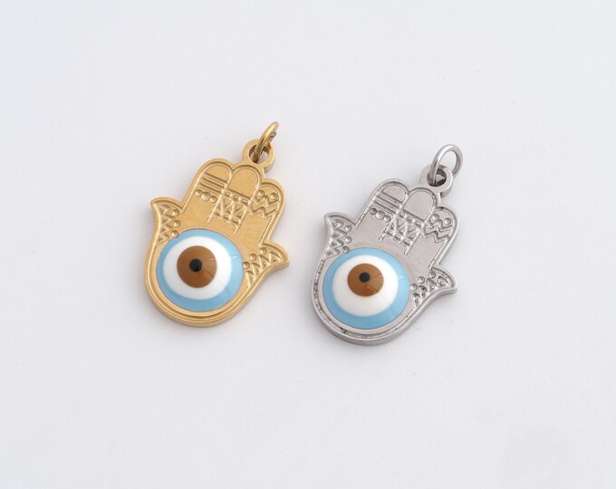 Stainless Steel Hamsa Pendant,Evil Eye Charms,Enamel Fatima Charm, DIY Jewelry Supplies, 20x12.8x3.4mm