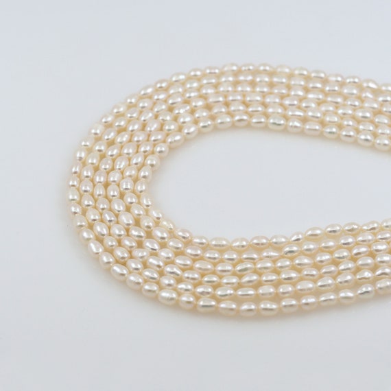 1 Str Real Pearl Necklace Real Pearl AAA Rice Shaped Pearl Chain Natural Freshwater Pearl Pearl Beads 3.8 4.2 mm Length 35 cm