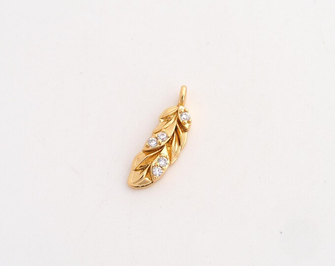 CZ Leaf Pendant,Leaf Pendant,18K Gold Filled Leaf Charm,DIY Jewelry Accessories,17.8x5.5x3mm