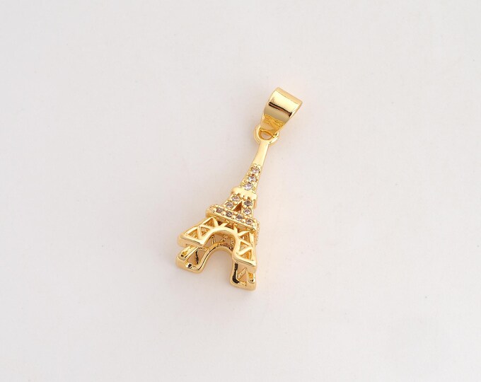 CZ Eiffel Tower Pendant,Eiffel Tower Pendant,18K Gold Filled Eiffel Tower Charm,DIY Jewelry Accessories,28x11.5x11.5mm