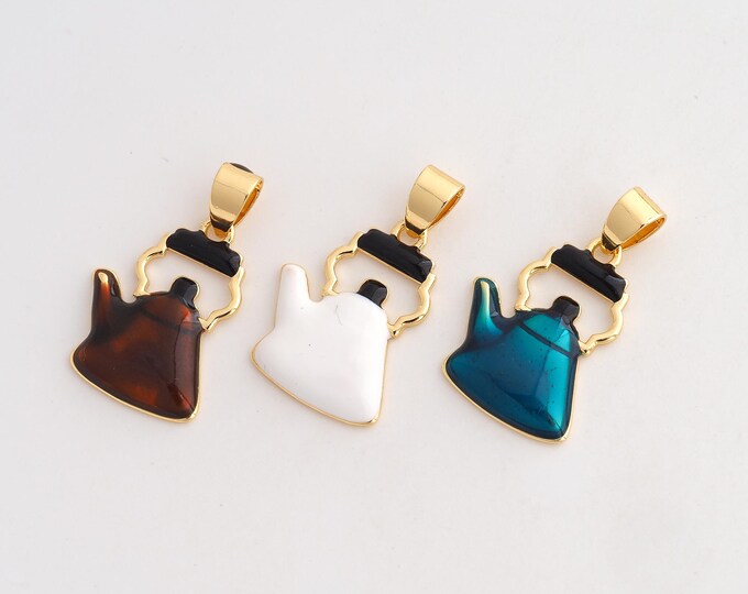 Enamel Kettle Pendant,Kettle Pendant,18K Gold Filled Kettle Charm,DIY Jewelry Accessories,27x15x2.8mm