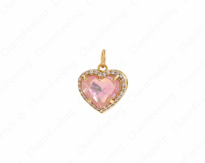 Heart Pendant,Micropavé CZ Heart Necklace,18K Gold Filled Fashion Pendant,Gift For Her,Turquoise Charm,DIY Jewelry Supplies,16.5x13x7.2mm