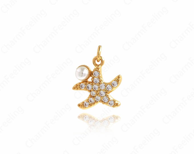 Starfish Pendant, Ocean Charm, Nautical Charm, 18K Gold Filled Starfish Necklace, Starfish Charm, DIY Jewelry Supplies, 15.8x12.2x2.5mm