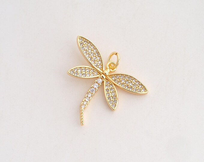 CZ Dragonfly Pendant,Insect Pendant,18K Gold Filled Dragonfly Charm,DIY Jewelry Accessories,23.6x24.6x4.3mm